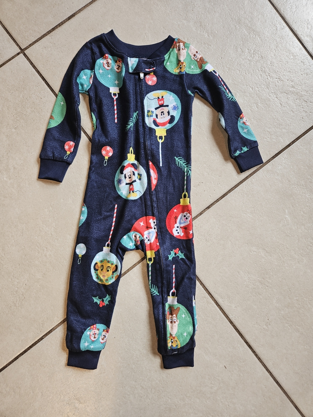 Disney Navy Blue Holiday Ornament Character Kids Pajama Onesie